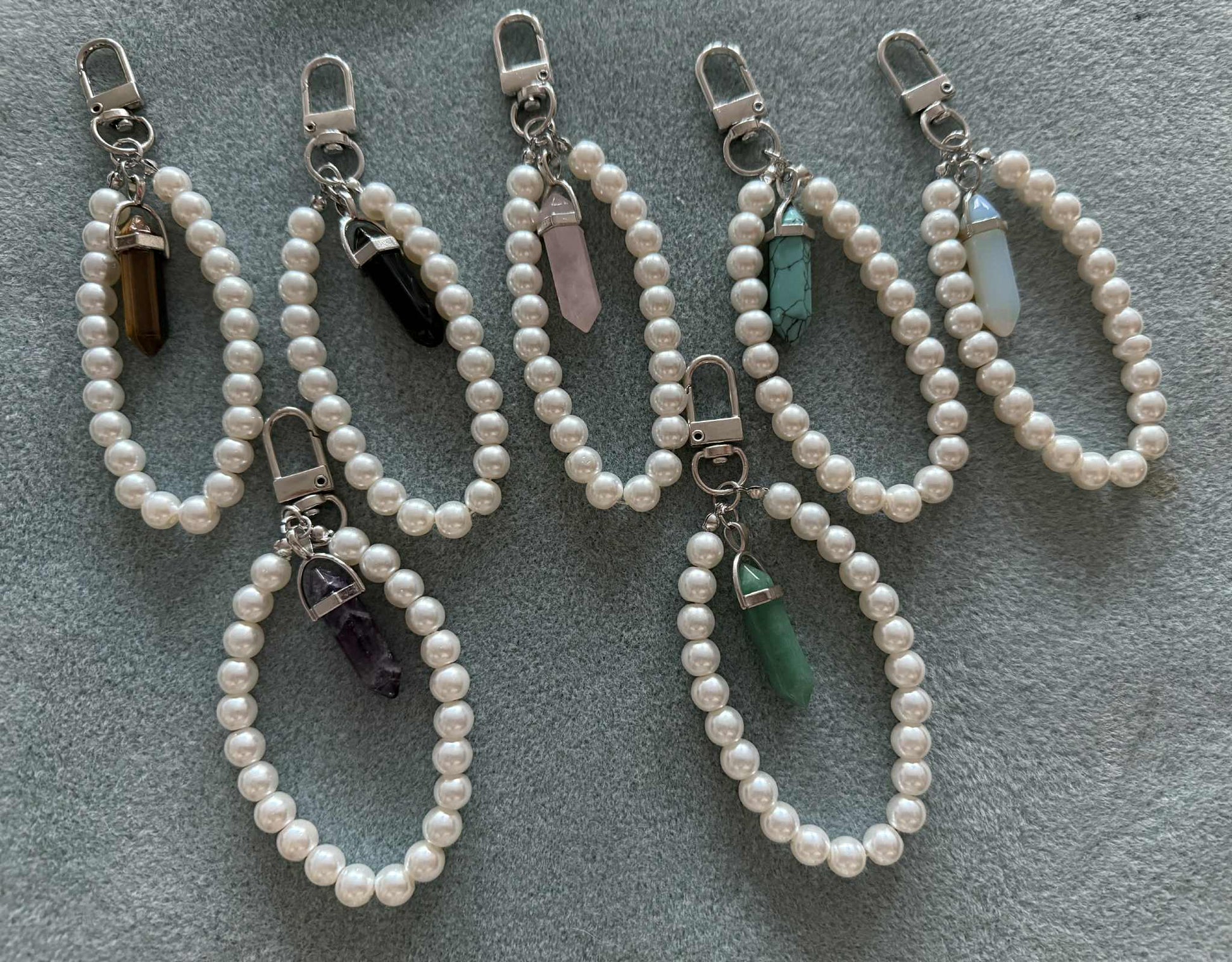 Crystal Pillar Faux Pearl Bag Charms