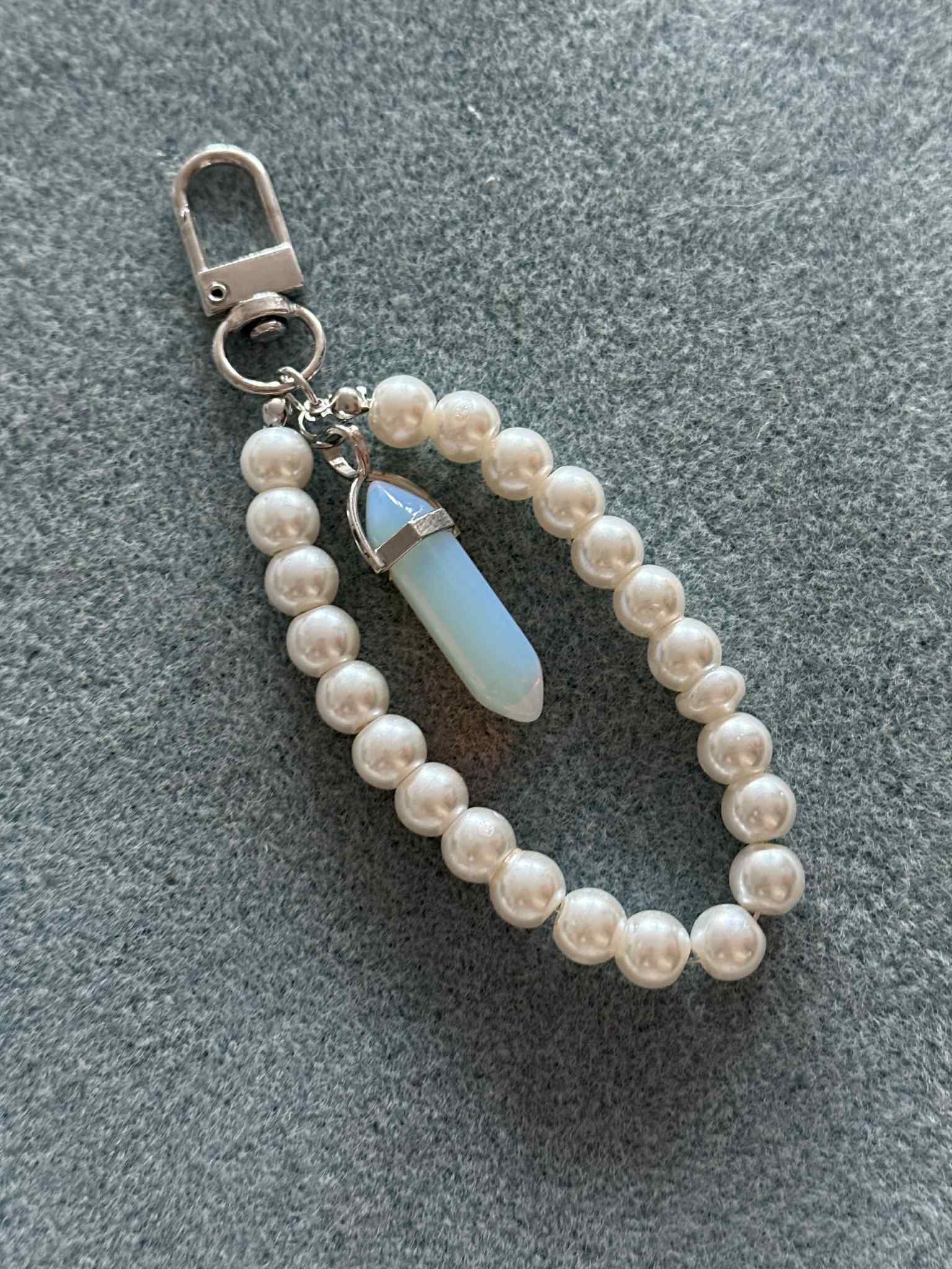 Crystal Pillar Faux Pearl Bag Charms