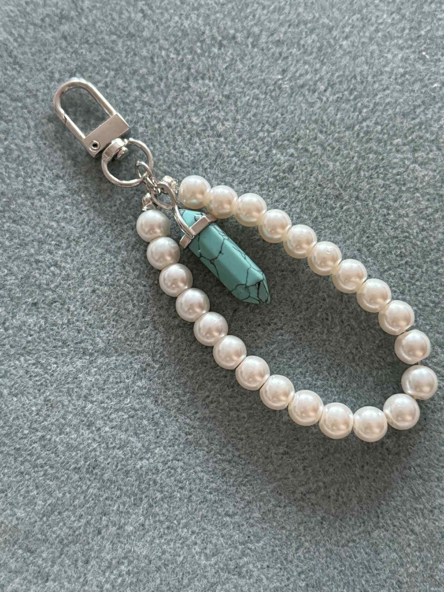 Crystal Pillar Faux Pearl Bag Charms
