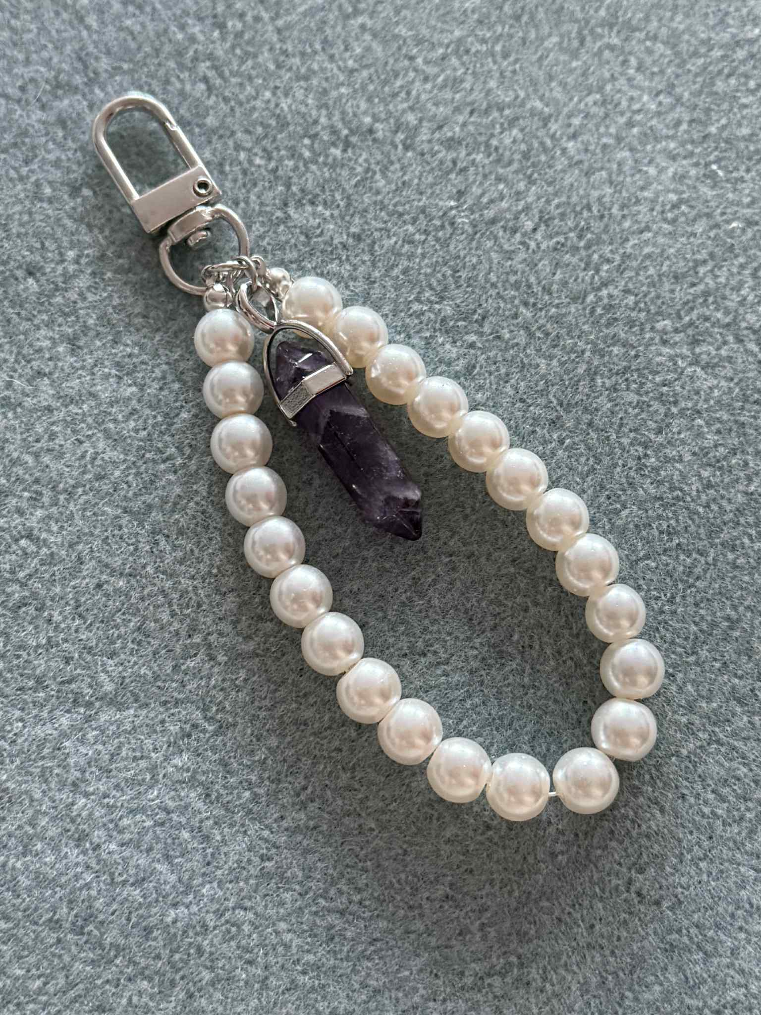 Crystal Pillar Faux Pearl Bag Charms